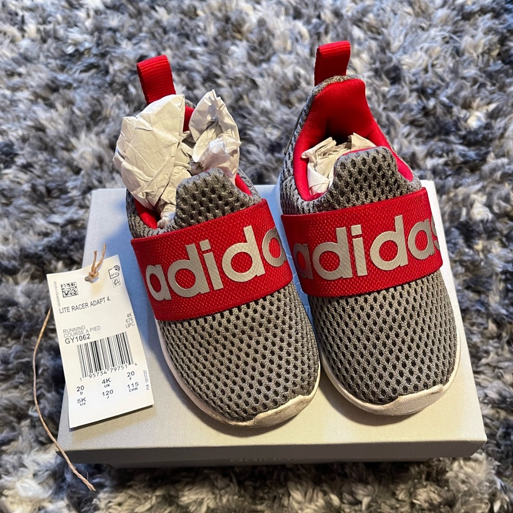Adidas toddler Gray and Red Sneakers - size 5